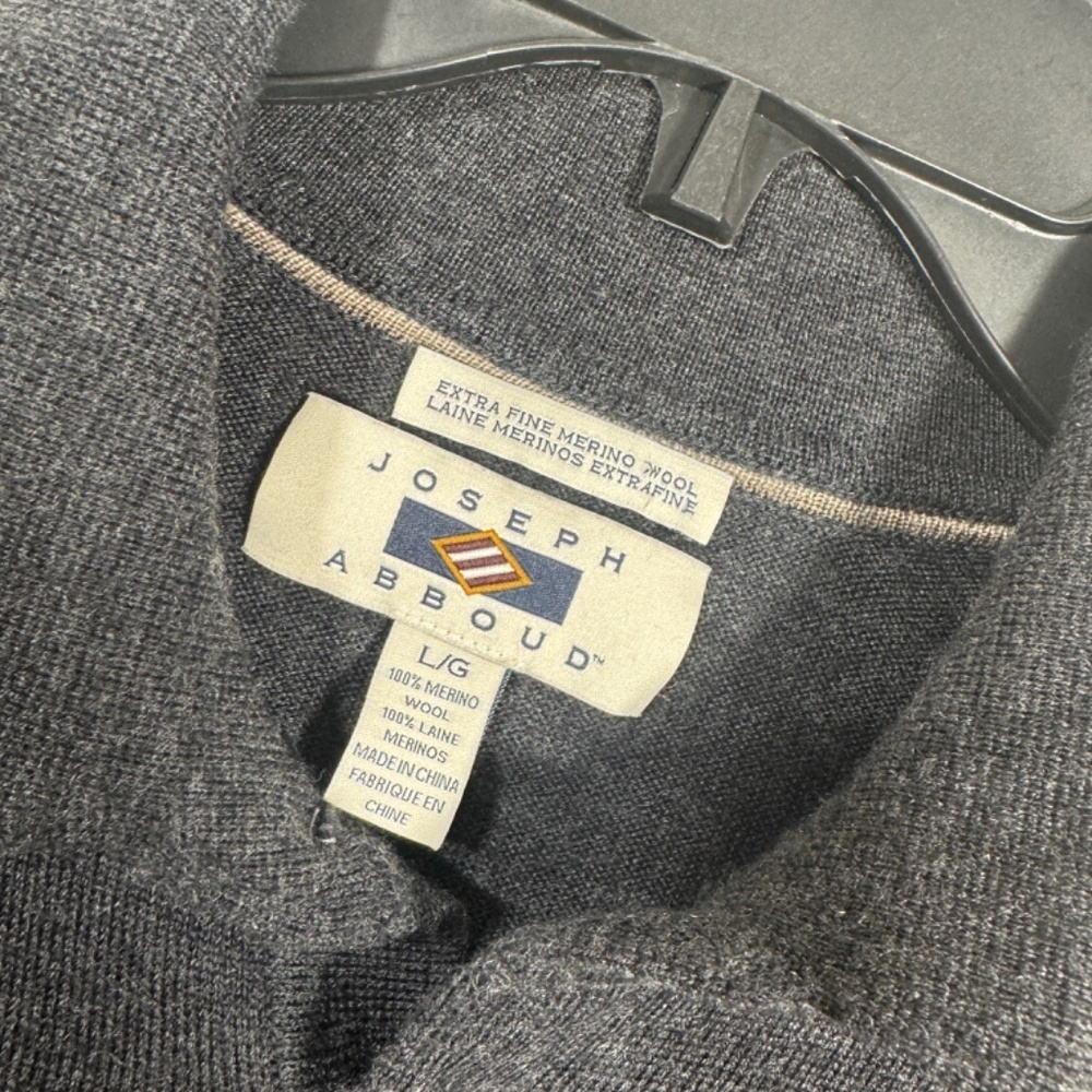Joseph Abboud Mens Sweater Grey Large Merino Wool Soft Academia Business Casual - Picture 7 of 7